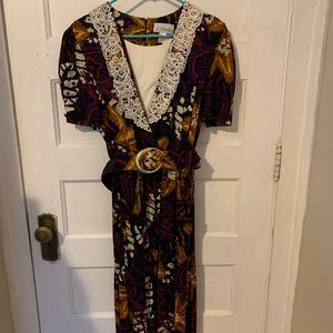 Vintage 80s secretary dress with crescent moon belt